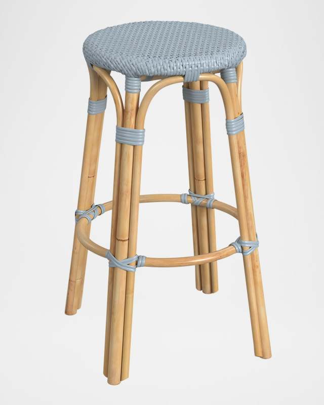 Tobias 30" Rattan Bar Stool, Baby Blue